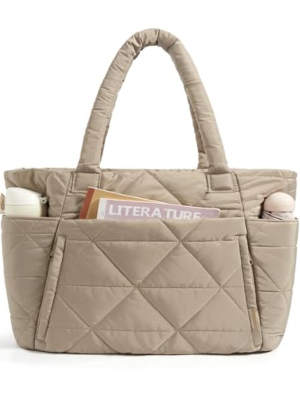 Puffer Tote Bag for Women, Quilted Work Bag with Zipper, Travel Gym Commute